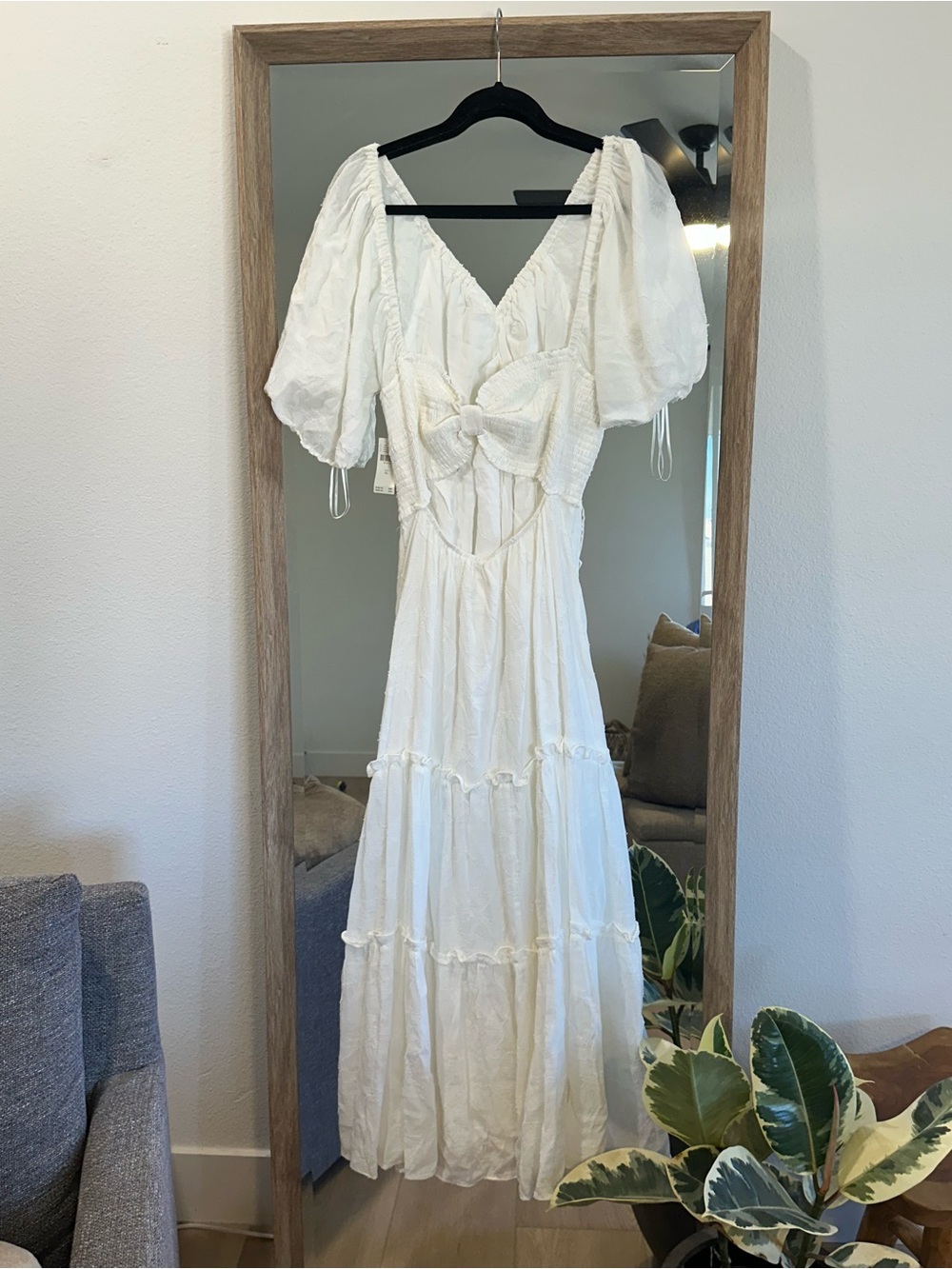 Anthropologie White Puff-Sleeve Button-Front Maxi Dress - Picture 3 of 3